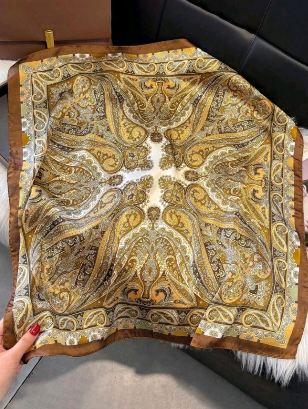 Paisley Tan Brown Satin Scarf Summer Beach Vacation Travel Festival